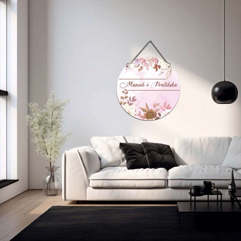 Personalized Couple Name Floral Name Plate For Home Entrance  Ideal Griha Pravesh & Festive Gifting | New Home Wall Decoration   Anniversary & Birthday Decor Items